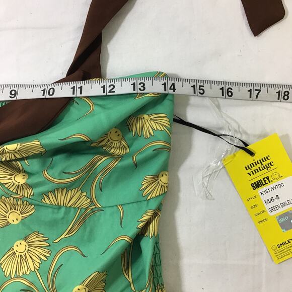 UNIQUE VINTAGE 6-8 M Green Floral Retro Pinup Peplum Halter Blouse Top NWT B116 - Picture 6 of 8